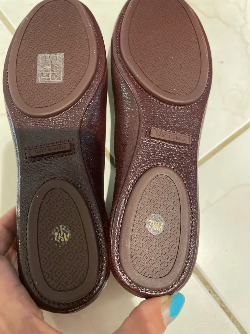 New in box Tory Burch size 7.5 plum Minnie Travel Ballet Fellini Shrunken Flat